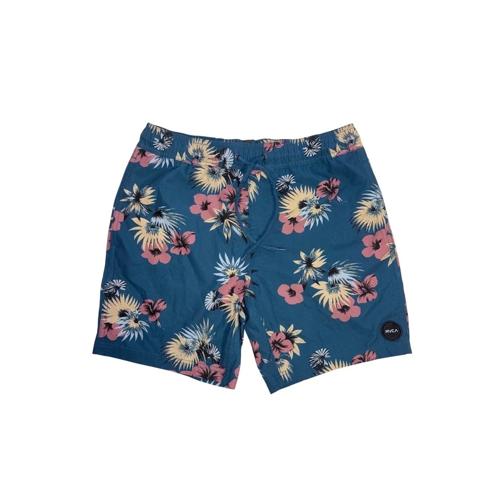 RVCA‎ Boardshorts Mens Small Blue Floral Tropical VA Elastic Waist Swim Trunks