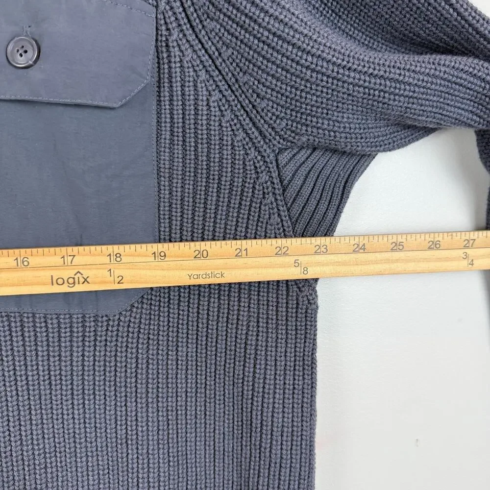 Duluth Trading Co Sweater Mens Large Blue Knit Ribbed Brigadier Button Mock Neck