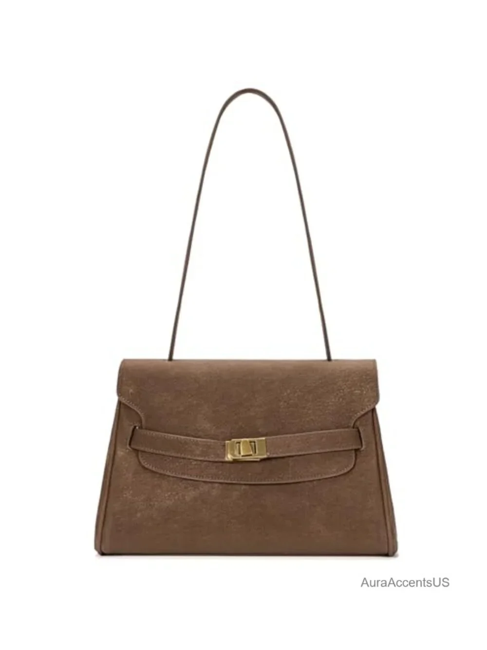 Faux Suede Flap Crossbody Shoulder Bag Gold-Tone Lock Vintage Purse