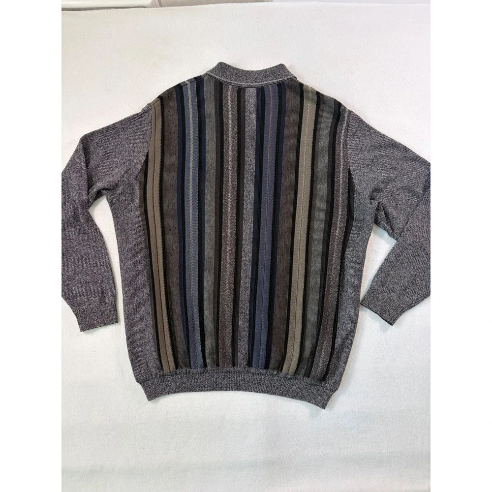 St. Croix Shop Mens Vertical Stripe Luxury Knit Polo Sweater L Old‎ Money USA