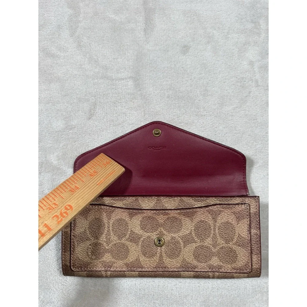 Coach WYN Colorblock Signature Canvas Soft Wallet Brass/Tan/Rust Envelope