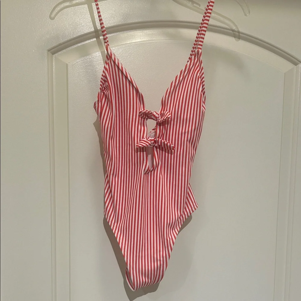 Xhilaration Red and White Striped One-Piece‎ with Bow