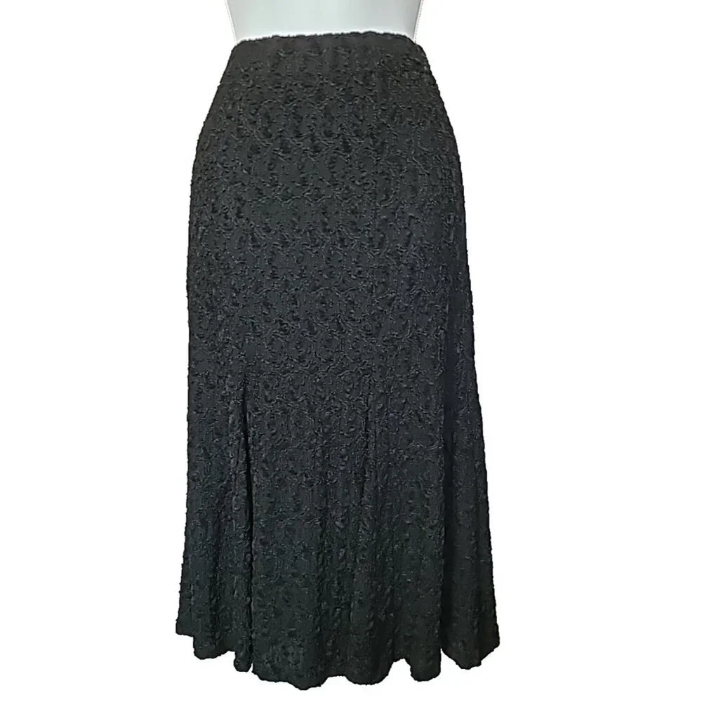 600 West Skirt Womens Black‎ Lined Midi A Line Gored Textured Lace Overlay Dark