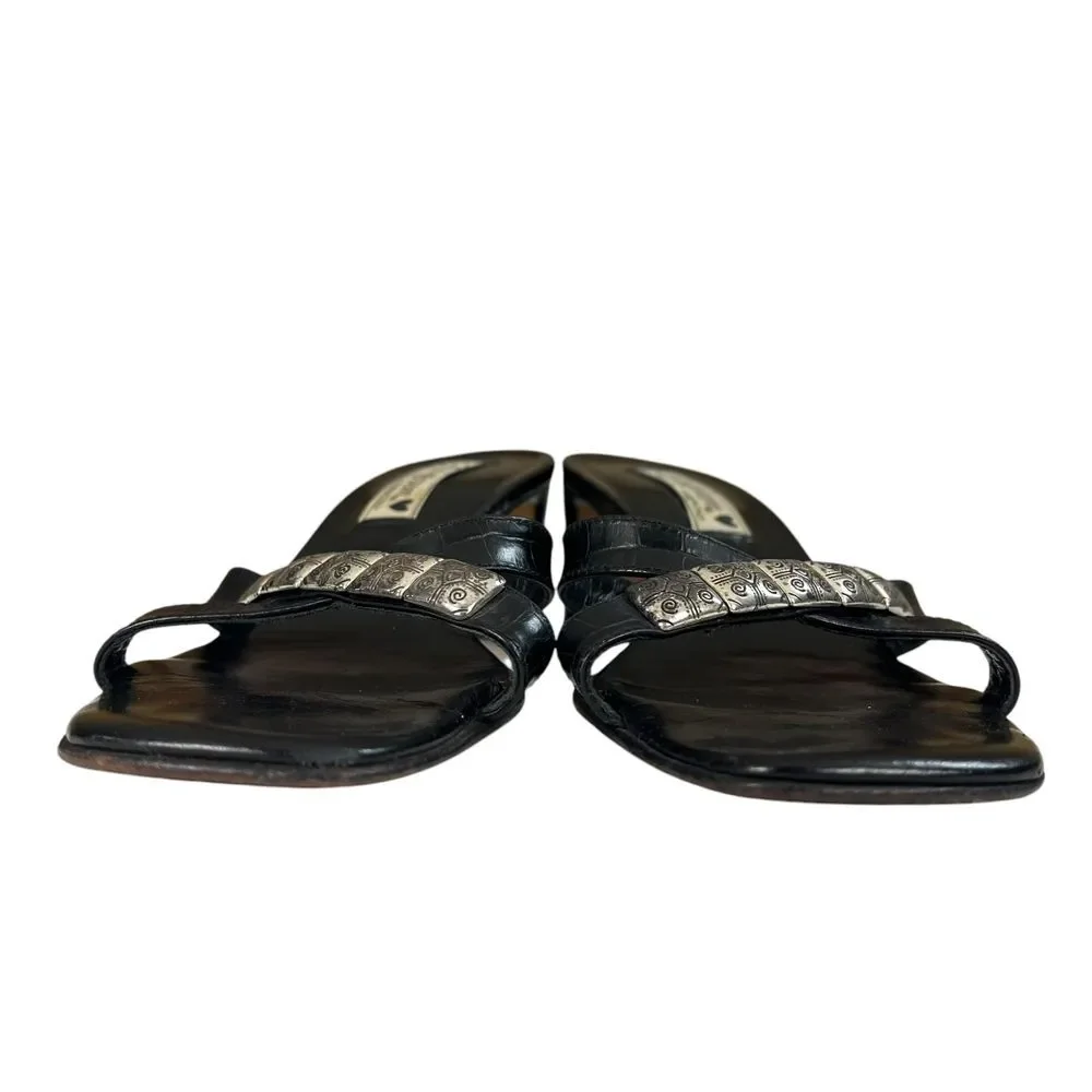 Brighton Taylor Silver Embalishmente Stap Black Leather Sandals Womens Size 6.5M