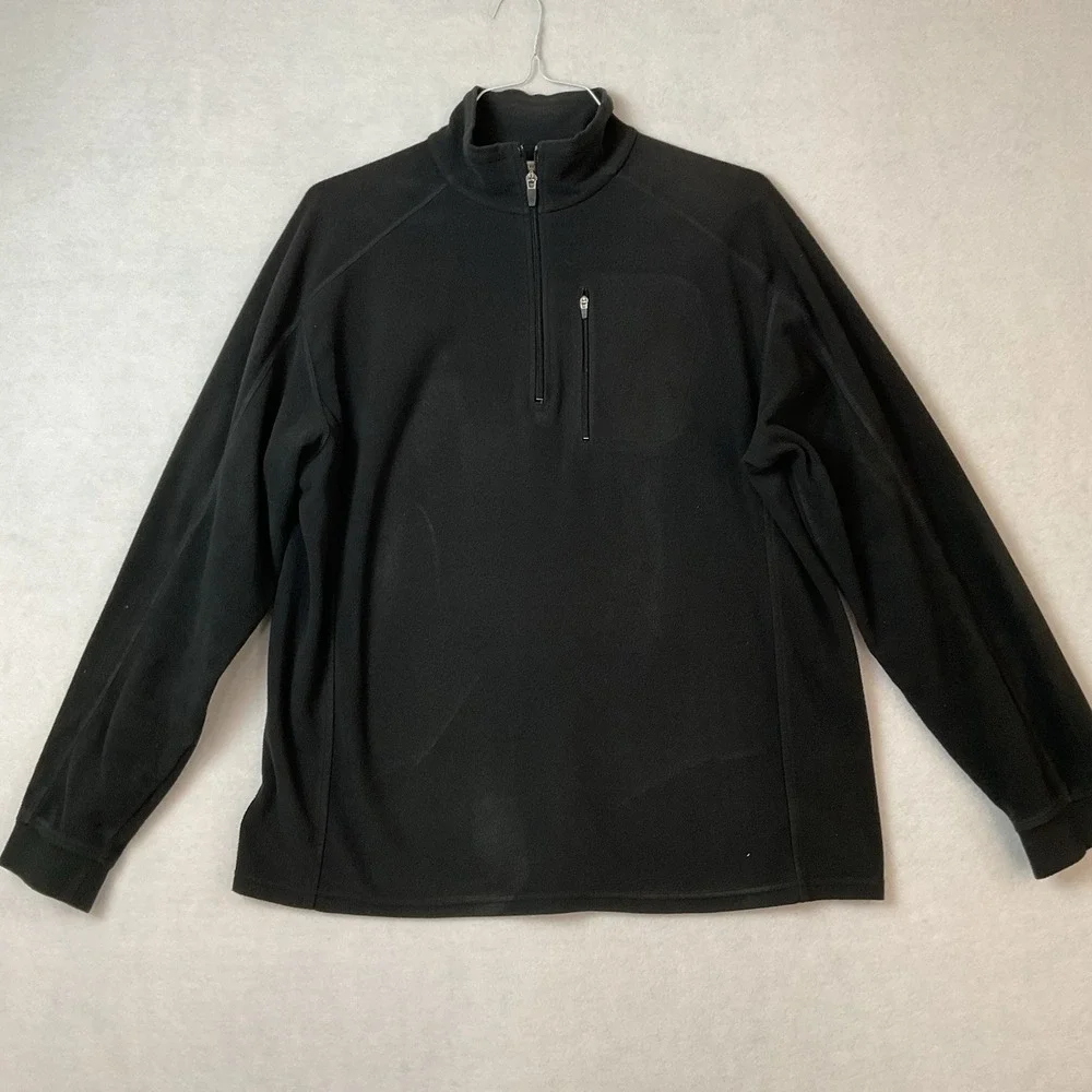 L L Bean 1/4 Zip Pullover Mens L Black Fleece Zipper Chest‎ Pocket Long Sleeves