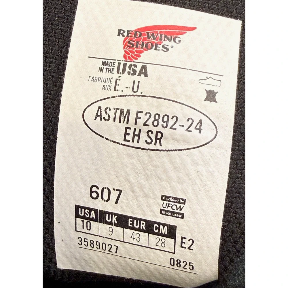 RED WING 607 BLACK 6-INCH SOFT TOE SLIP RESISTANT SUPER SOLE 2.0 WORK BOOTS 10