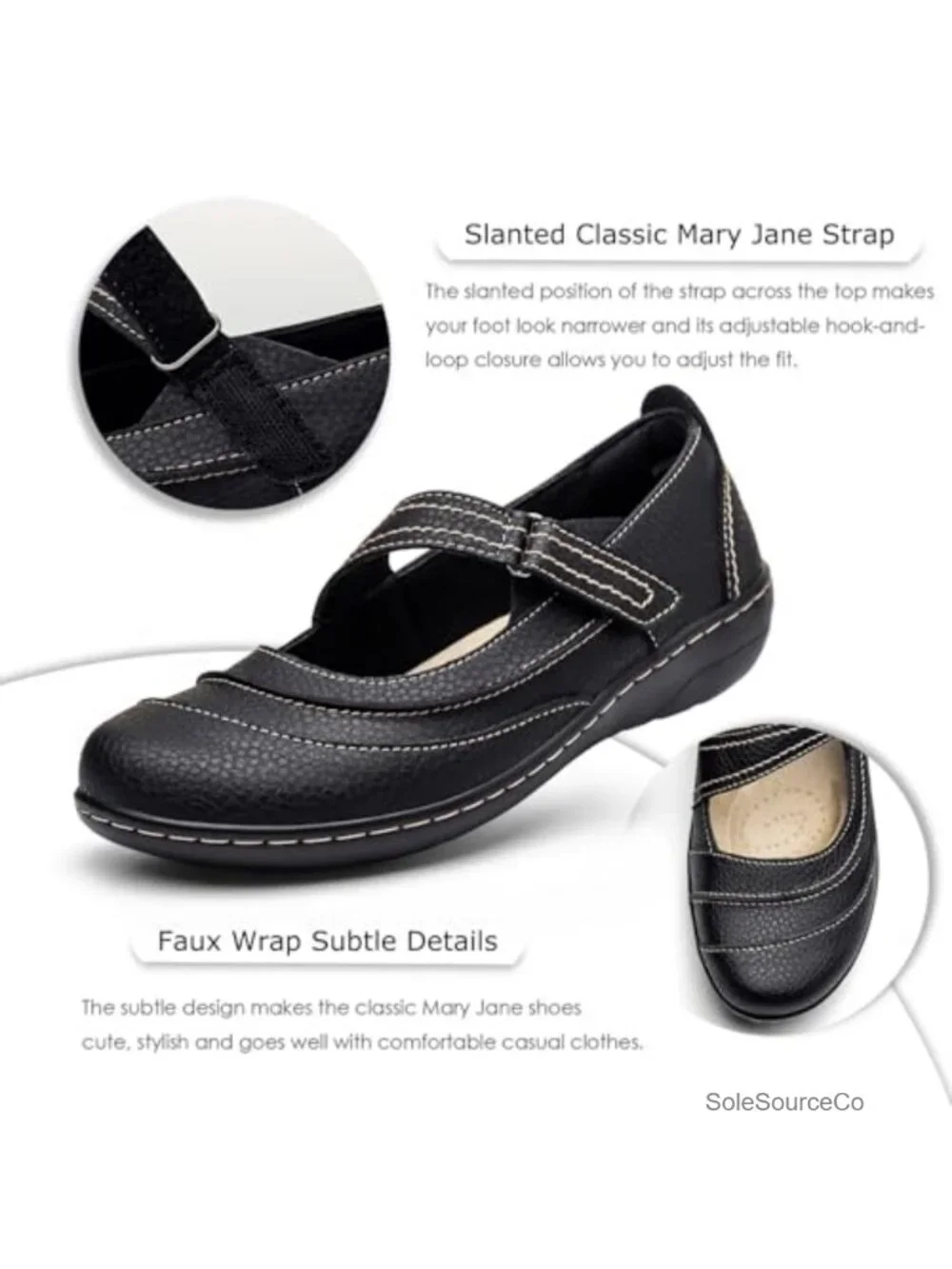 Women's Leather Mary Jane Flats Comfortable Business Casual Work Shoes