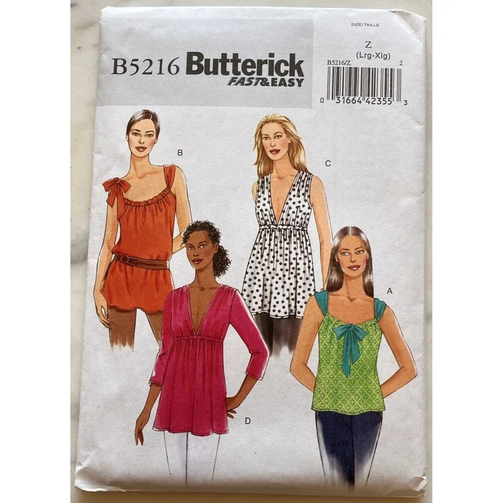 EASY Butterick Sew Pattern‎ B5216 Misses Tunics Tank Tops Sz L-XL UNCUT Boho Y2K