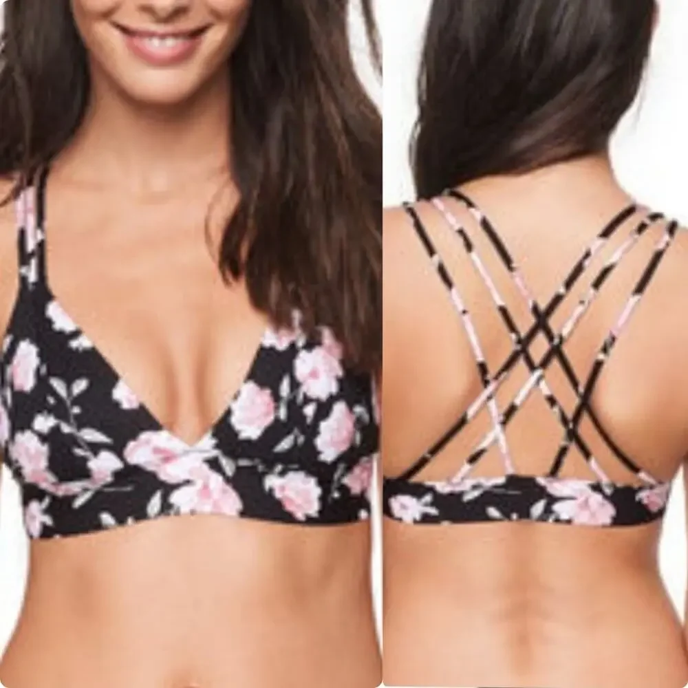 PINK VS | Floral Strappy Back Deep V Bralette