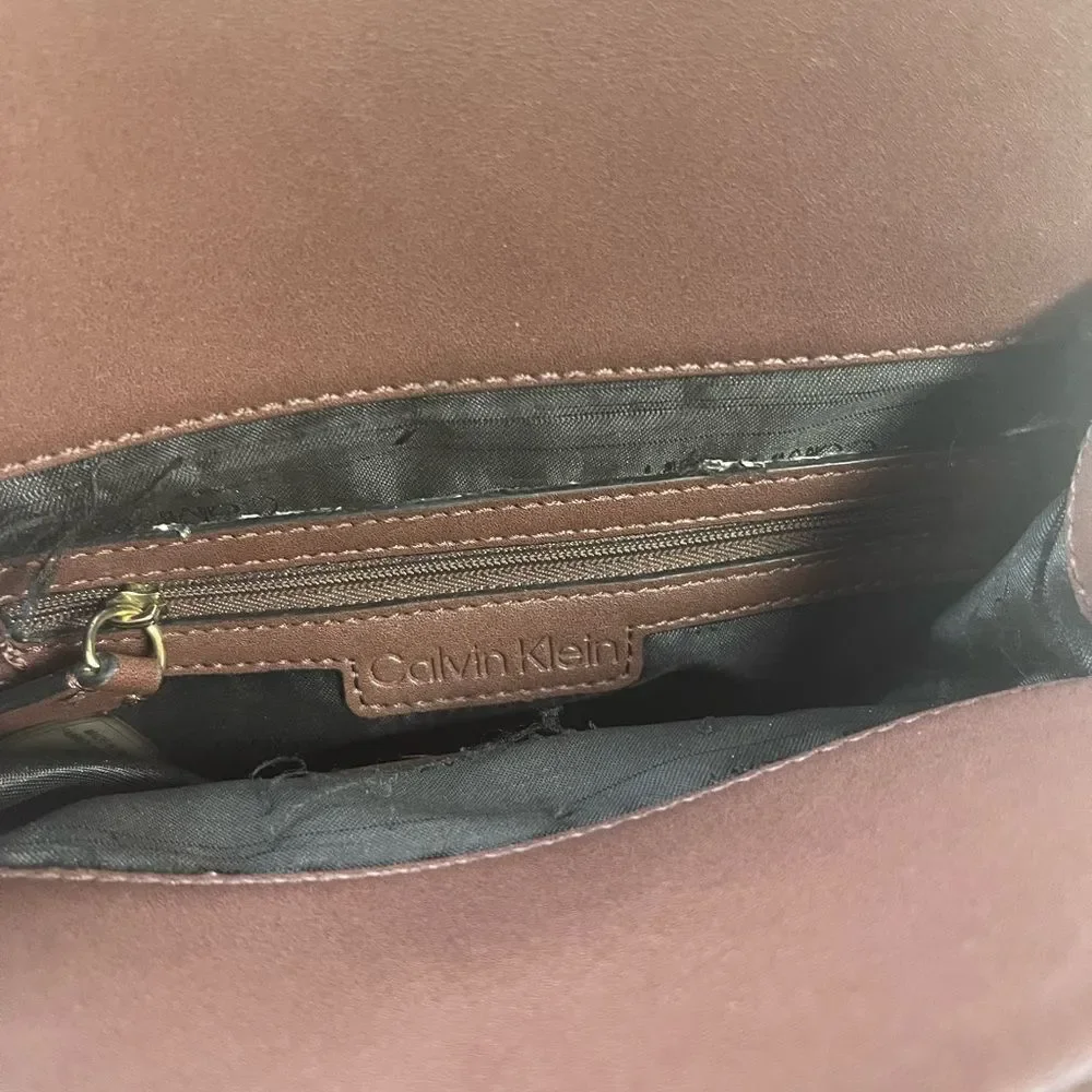 Calvin Klein Tan and Brown Logos  small Backpack logo tone hardwares.
