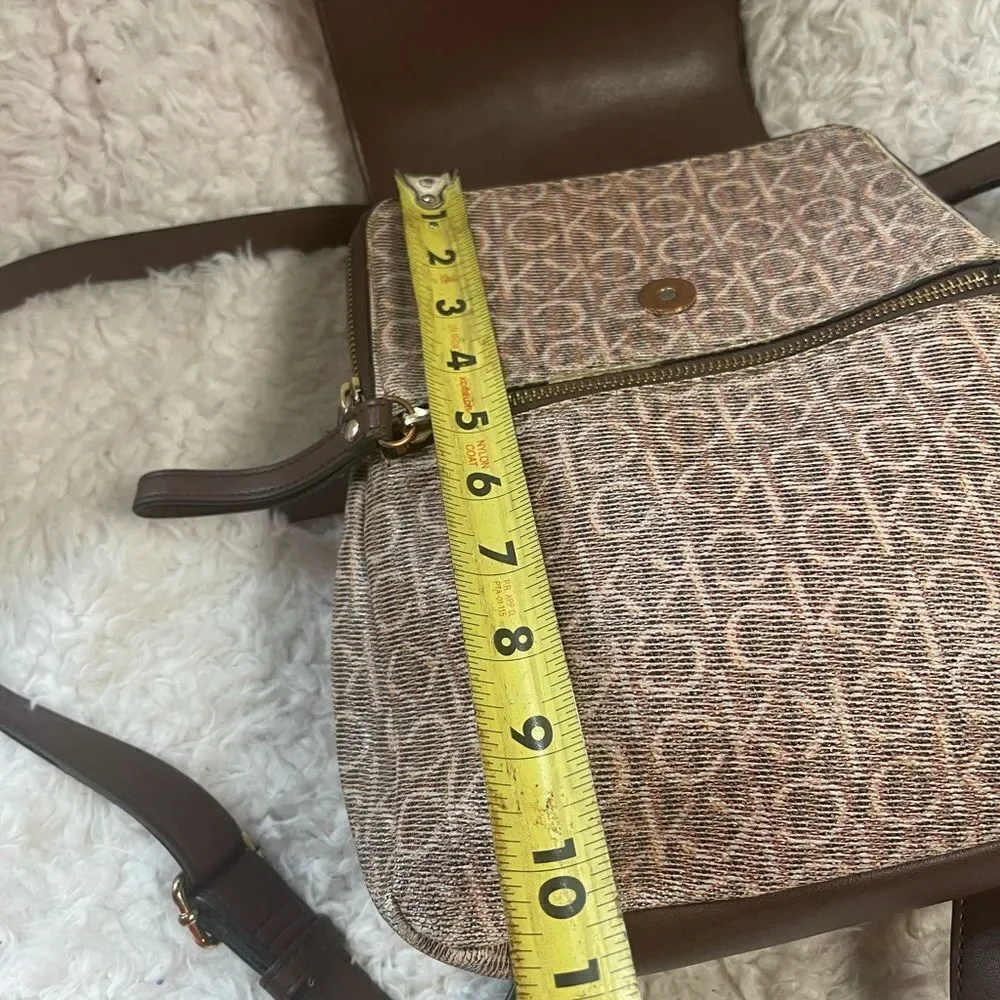 Calvin Klein Tan and Brown Logos  small Backpack logo tone hardwares.