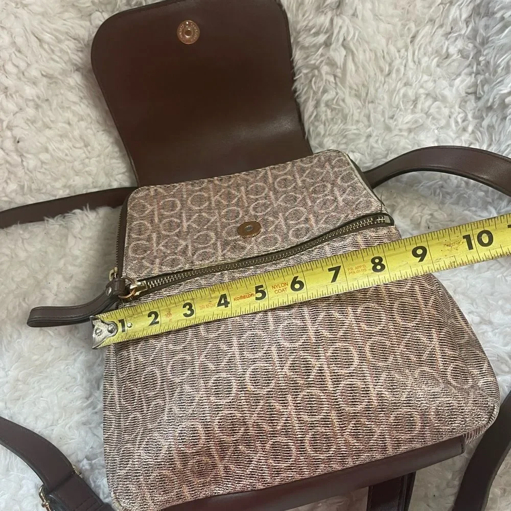 Calvin Klein Tan and Brown Logos  small Backpack logo tone hardwares.