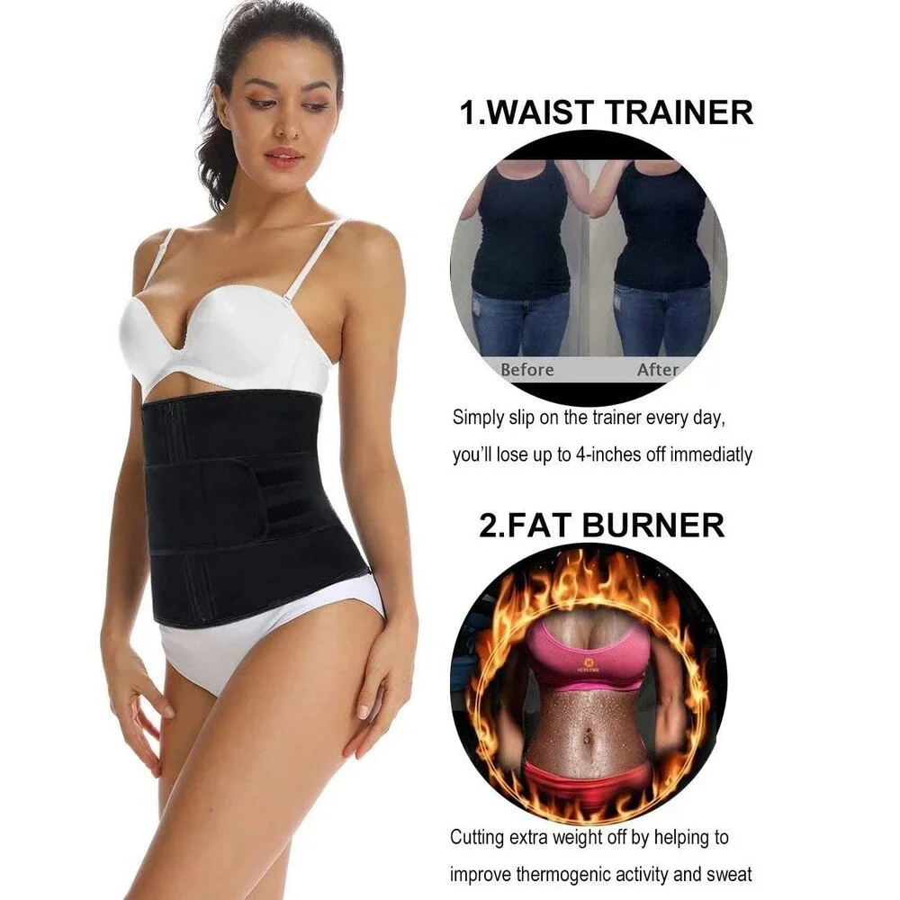 HOPLYNN Women's Black Neoprene Sweat Waist Trainer Corset Trimmer Shaper Belt L
