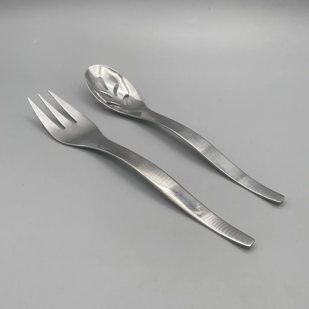 Cambridge VERA‎ 2pcs Stainless Meat Fork Slotted Serving Spoon Tablespoon Wavy