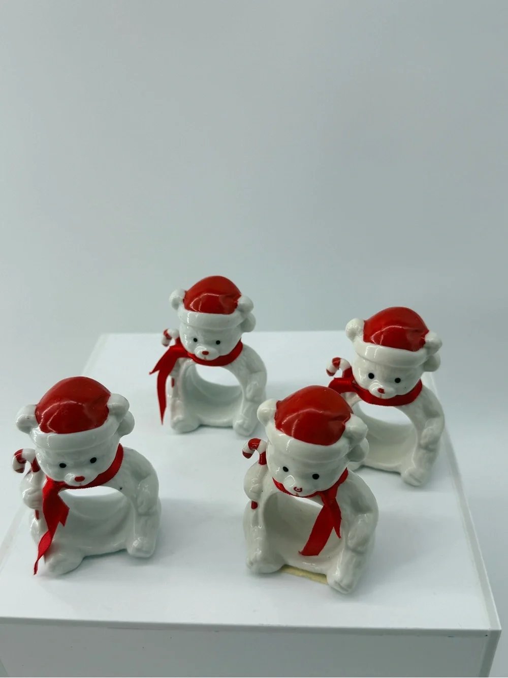 Holiday Bear Napkin Rings in Red and White - Set of 4