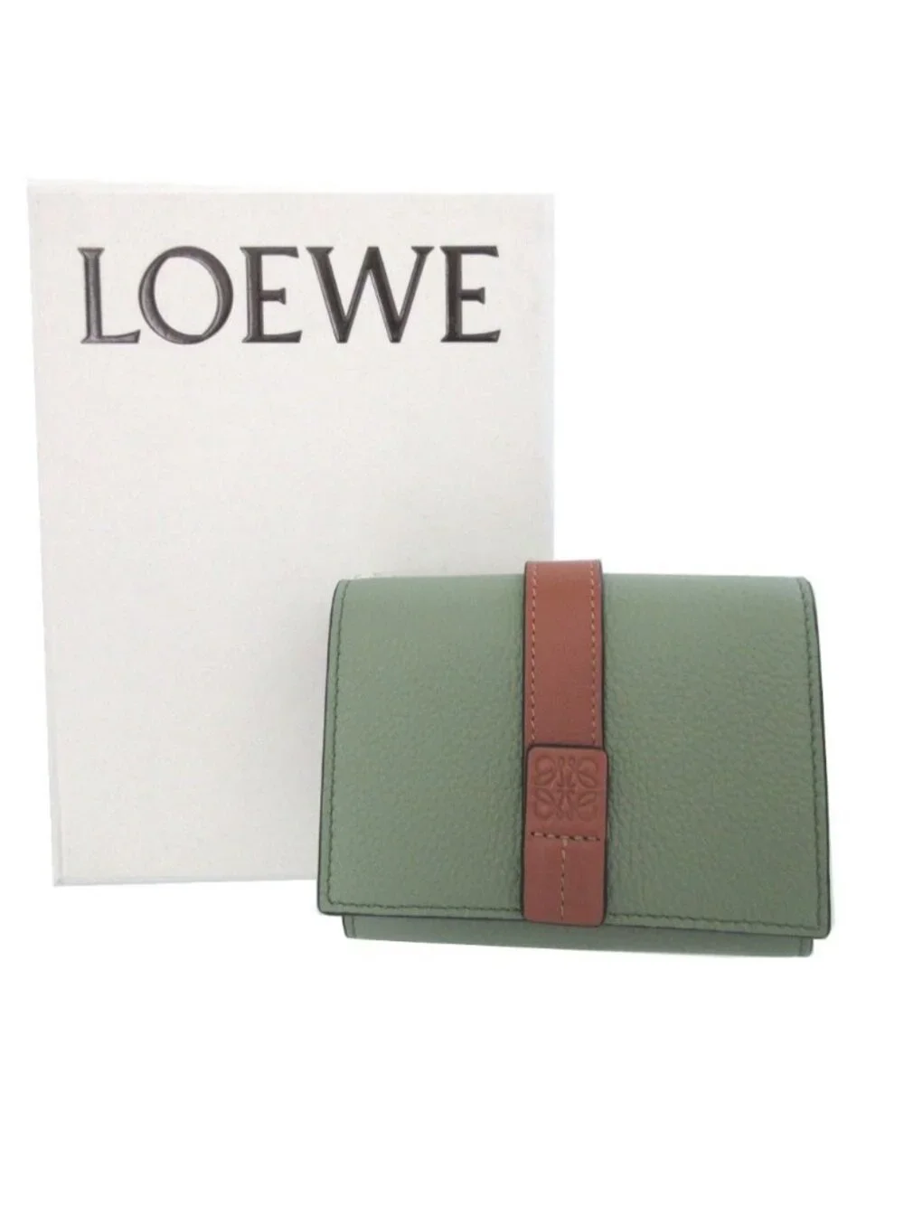 Loewe Anagram Trifold Leather Green Compact Wallet