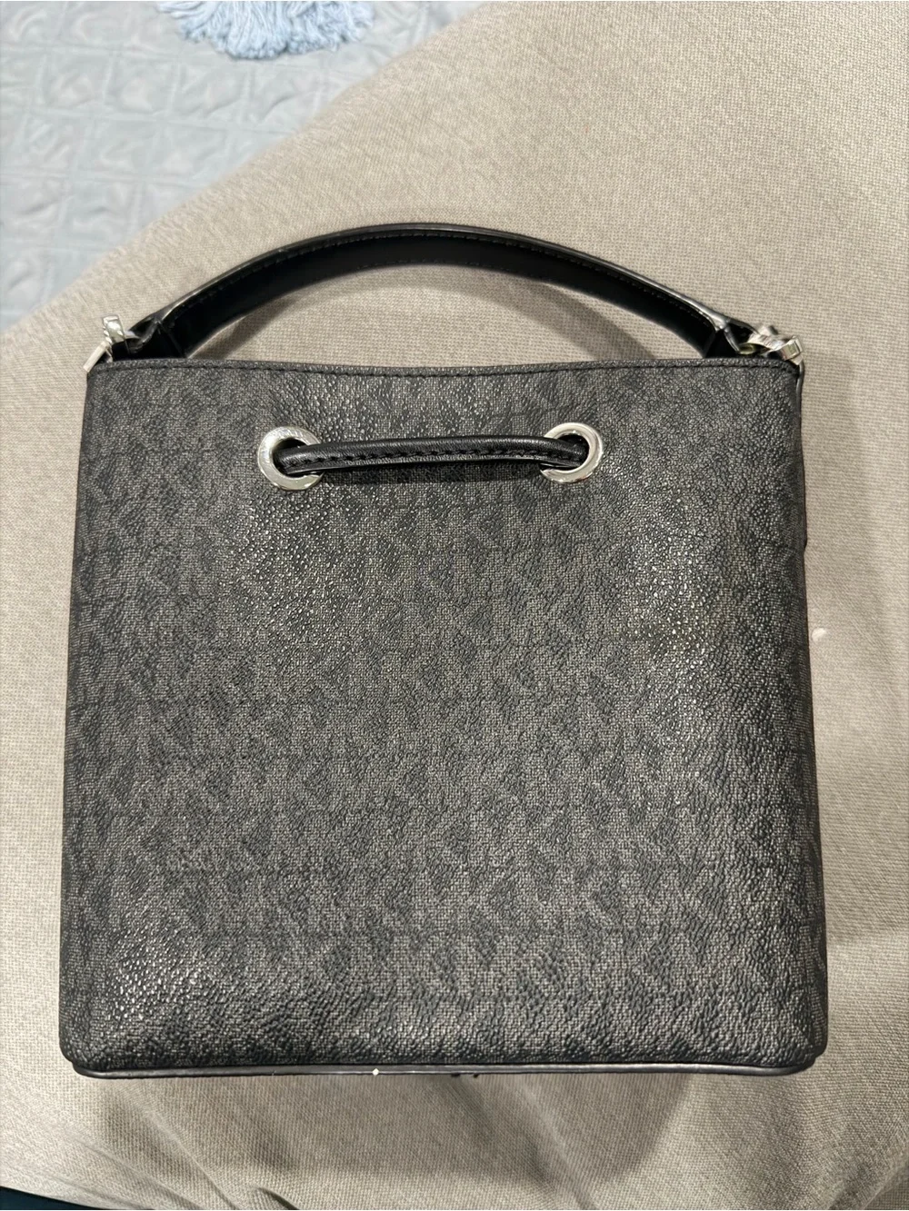 Michael Kors Black Signature Monogram Bucket Messenger Bag