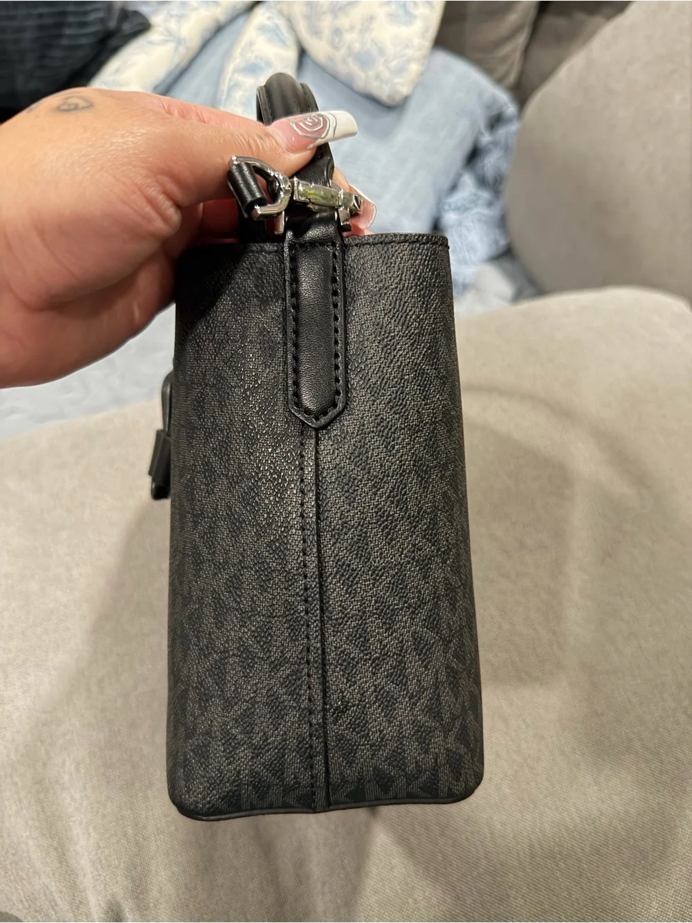 Michael Kors Black Signature Monogram Bucket Messenger Bag