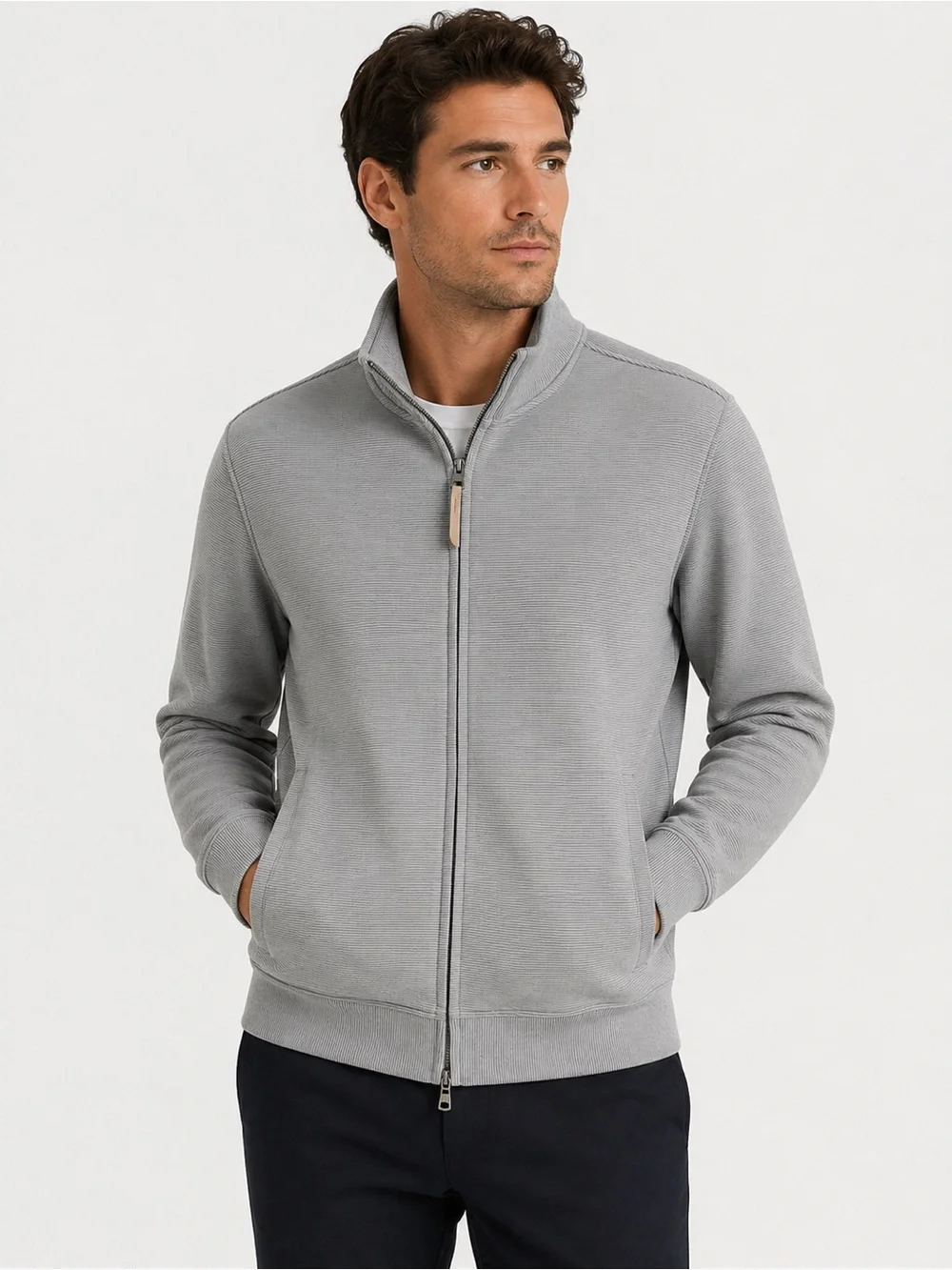 Banana Republic Factory Men’s Light Gray Full-Zip Knit Jacket‎