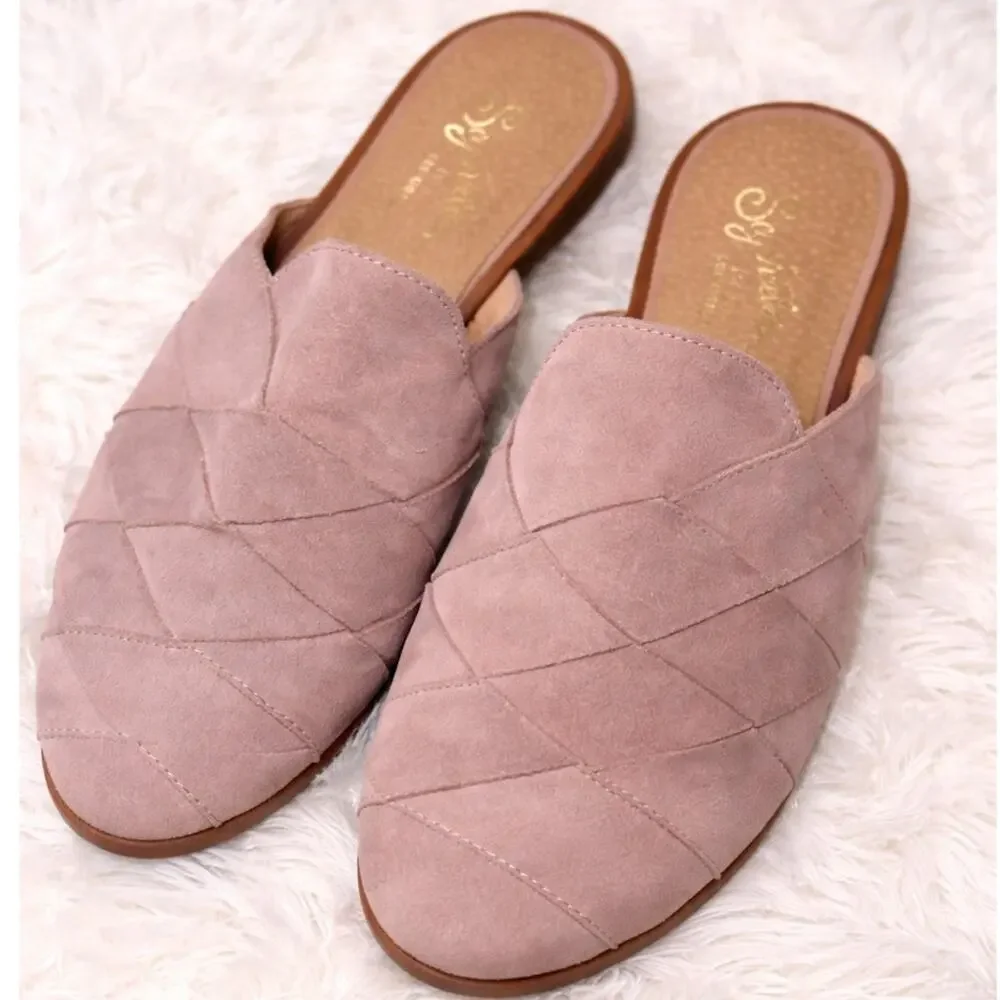 Seychelles‎ woven quilted minimalist chic suede mules soft blush/taupe size 7