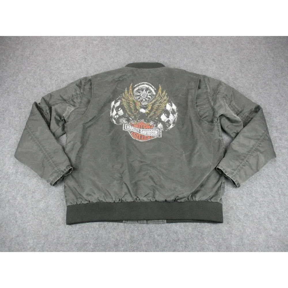 Harley Davidson Jacket Mens Extra Large Gray Eagle Mechanic Bomber Lined Coat