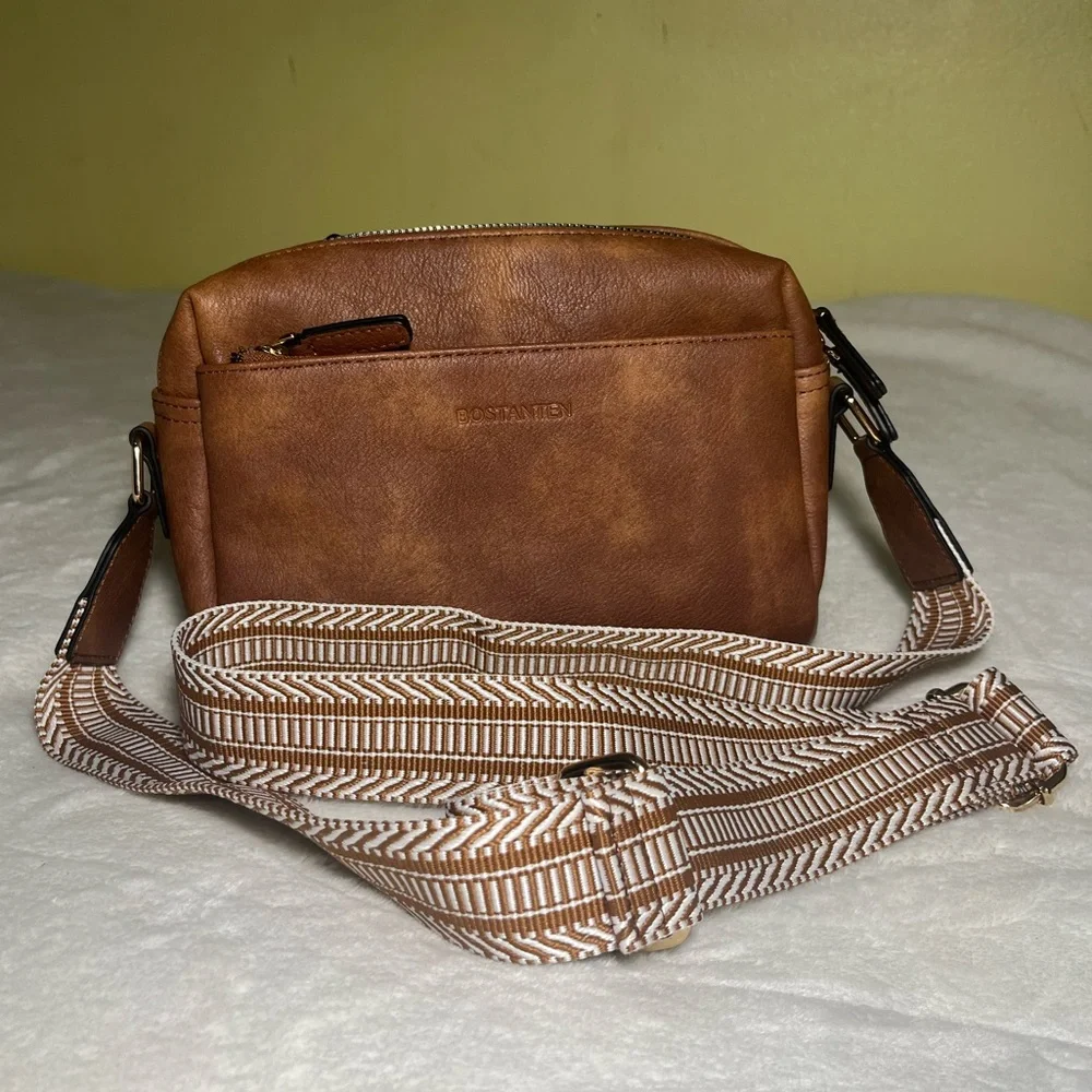 Bostanten Brown Women’s Crossbody Bag with Patterned‎ Strap