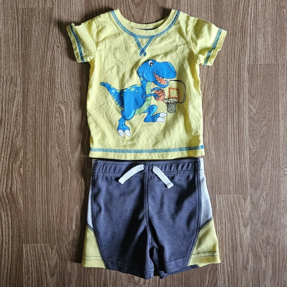 Yellow Dinosaur T-Shirt and Gray Shorts Set