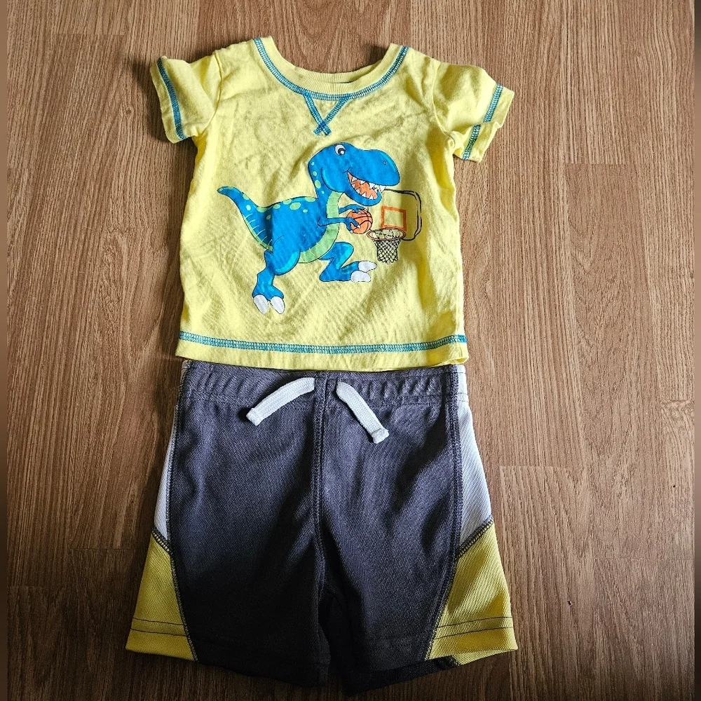 Yellow Dinosaur T-Shirt and Gray Shorts Set