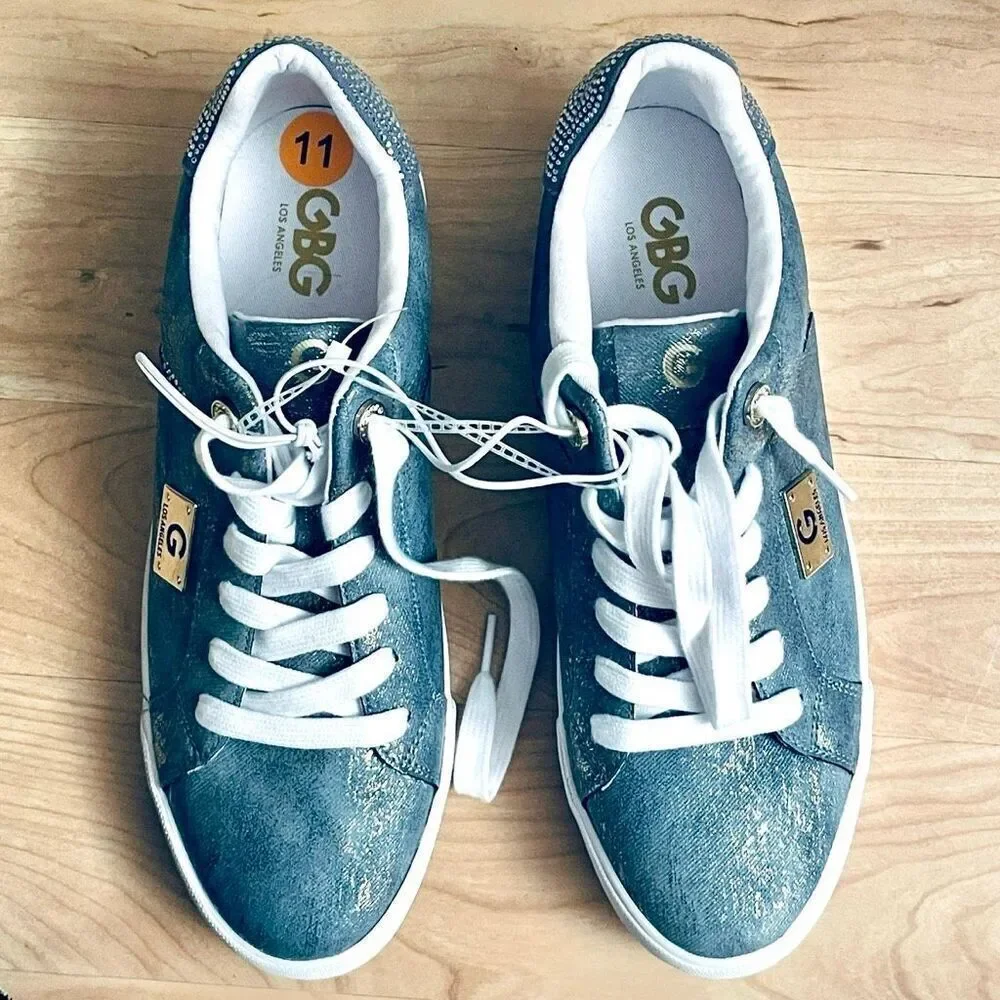 NWT Gorgeous GBG GUESS Los Angeles 11M Ggorry Denim Studded Rhinestones Sneakers