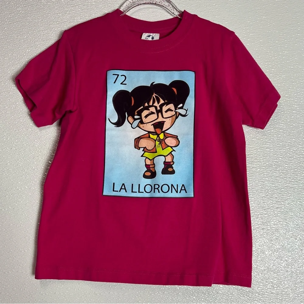 Girls Pink Graphic Tee La Llorona‎ Shirt Size M Kids Cotton