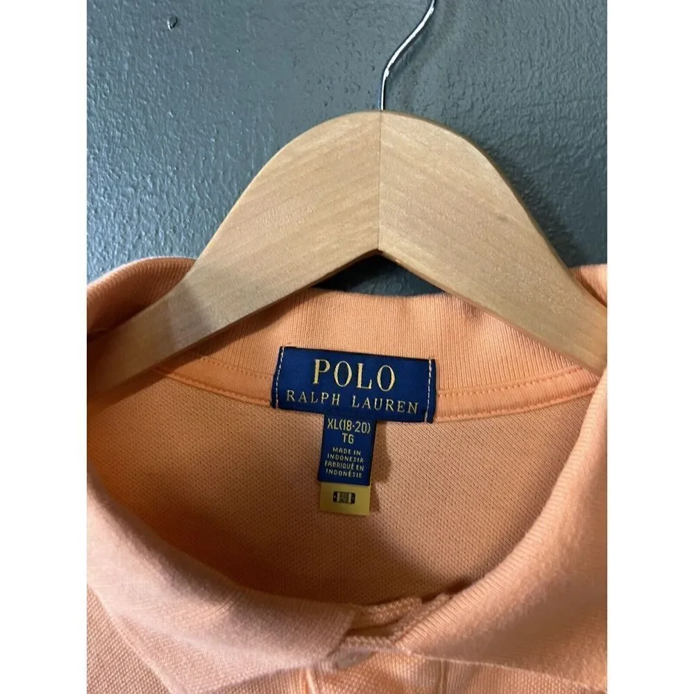 Polo Ralph Lauren Youth Boys Orange Short Sleeve Polo Fishing Bear Size XL