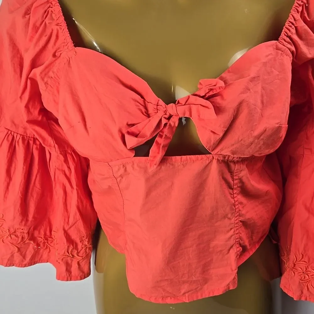 Free People Women's Coral Bell Sleeves Tie In Front Crop Top‎ XS