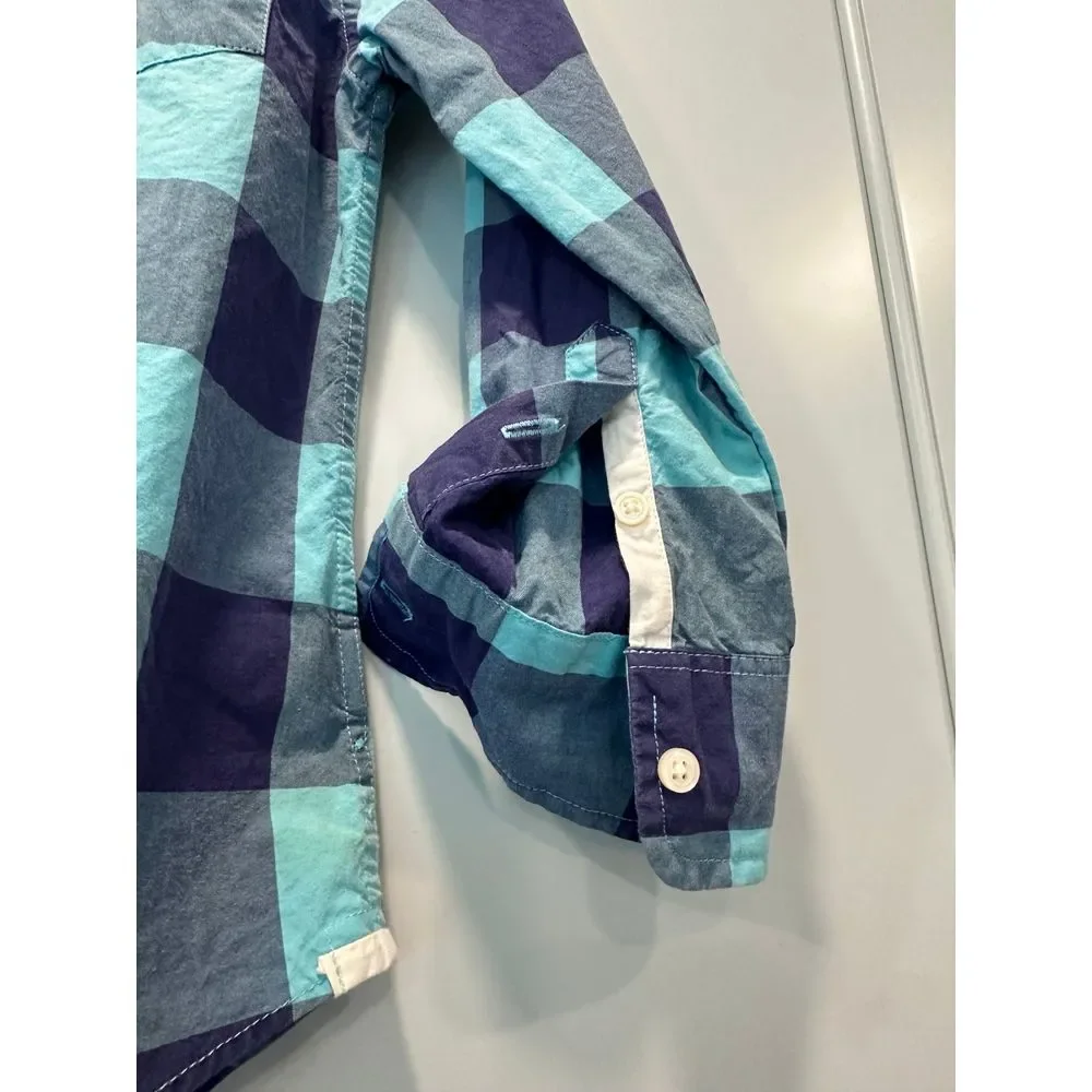 Crewcuts blue‎ plaid button down collar boys top 4/5 Euc