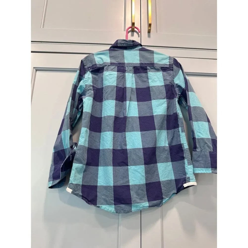 Crewcuts blue‎ plaid button down collar boys top 4/5 Euc
