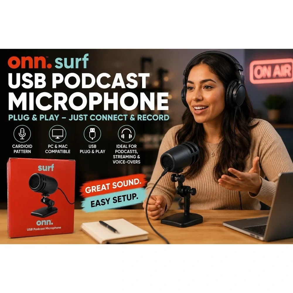 Onn Surf USB Podcast Microphone PC & Mac‎ Cardioid Recording Adjustable Stand
