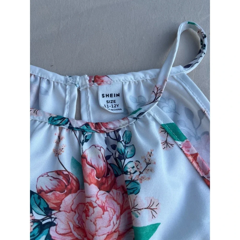 Girls Dressy 2pc Cream and Pink Floral outfit‎ size 11-12y