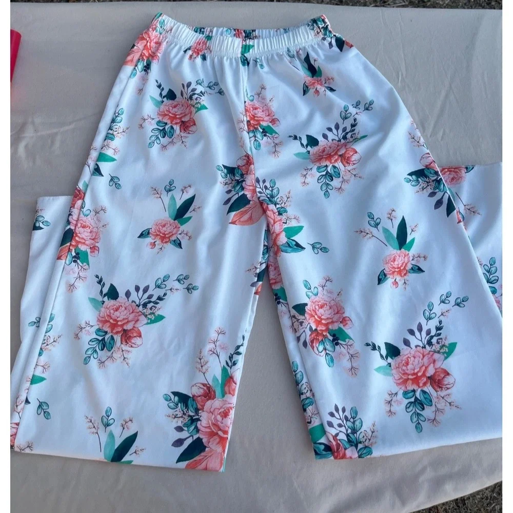 Girls Dressy 2pc Cream and Pink Floral outfit‎ size 11-12y