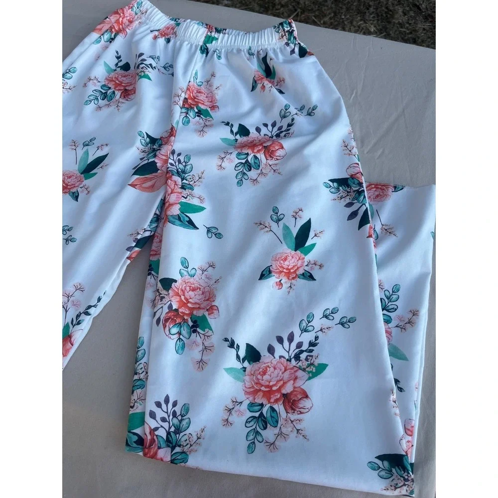 Girls Dressy 2pc Cream and Pink Floral outfit‎ size 11-12y