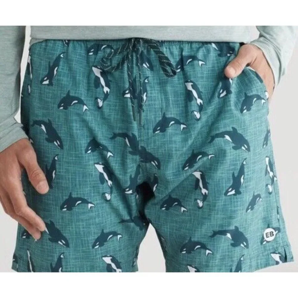 New $46 Eddie Bauer Volley Swim Trunks Shorts Men Green Orca Lined EMS4384 Large