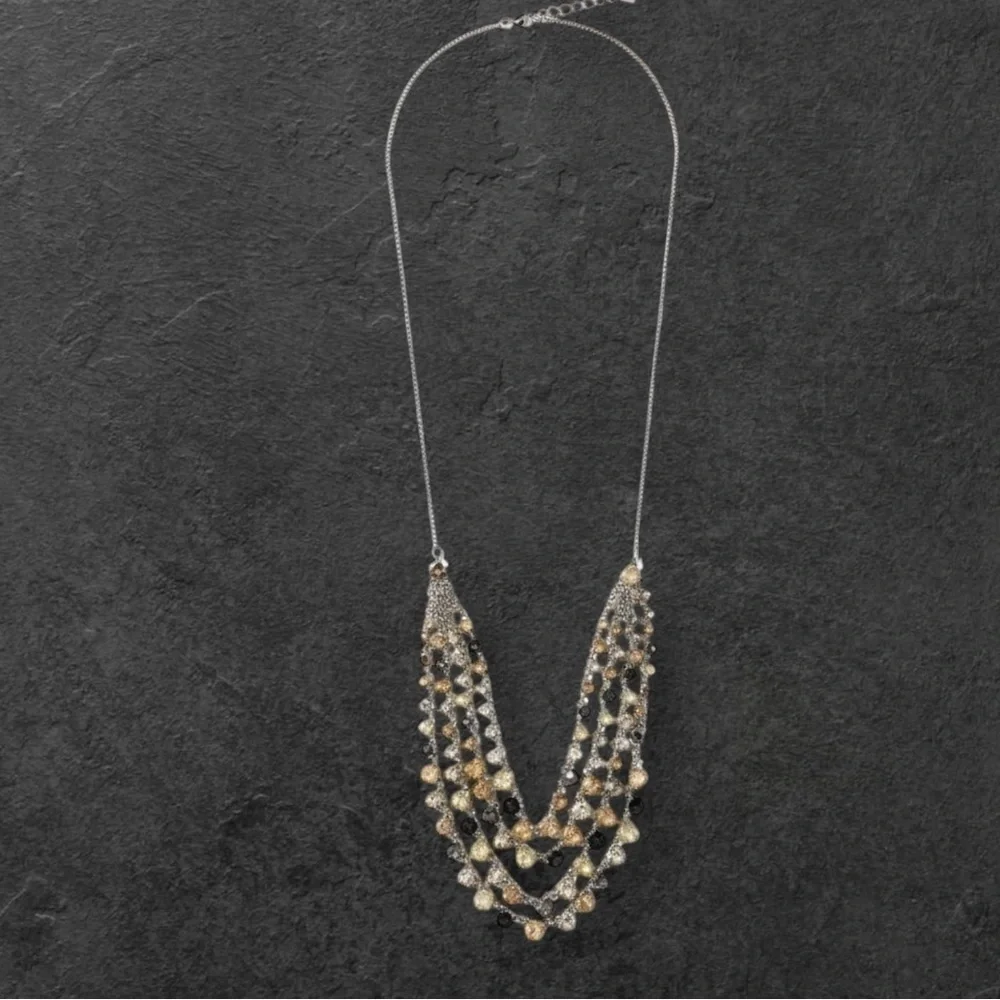 NWT LOFT Multi-Strand Necklace with Gold‎ & Silver Accents Neutral Rhinestones