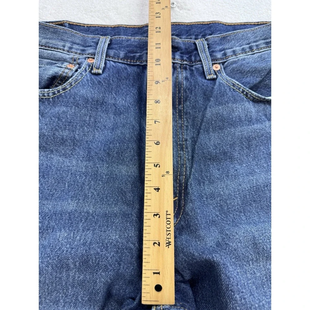 Levis 565 Jeans Mens 36x32 Blue Loose Straight Whisker Distress Fade Denim