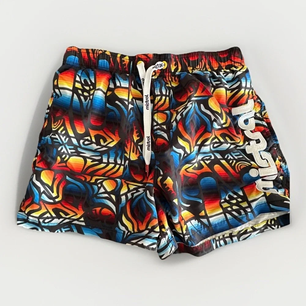 Mistral Mens‎ Swim Shorts Large Geometric Spellout Paddle Board Water Sports