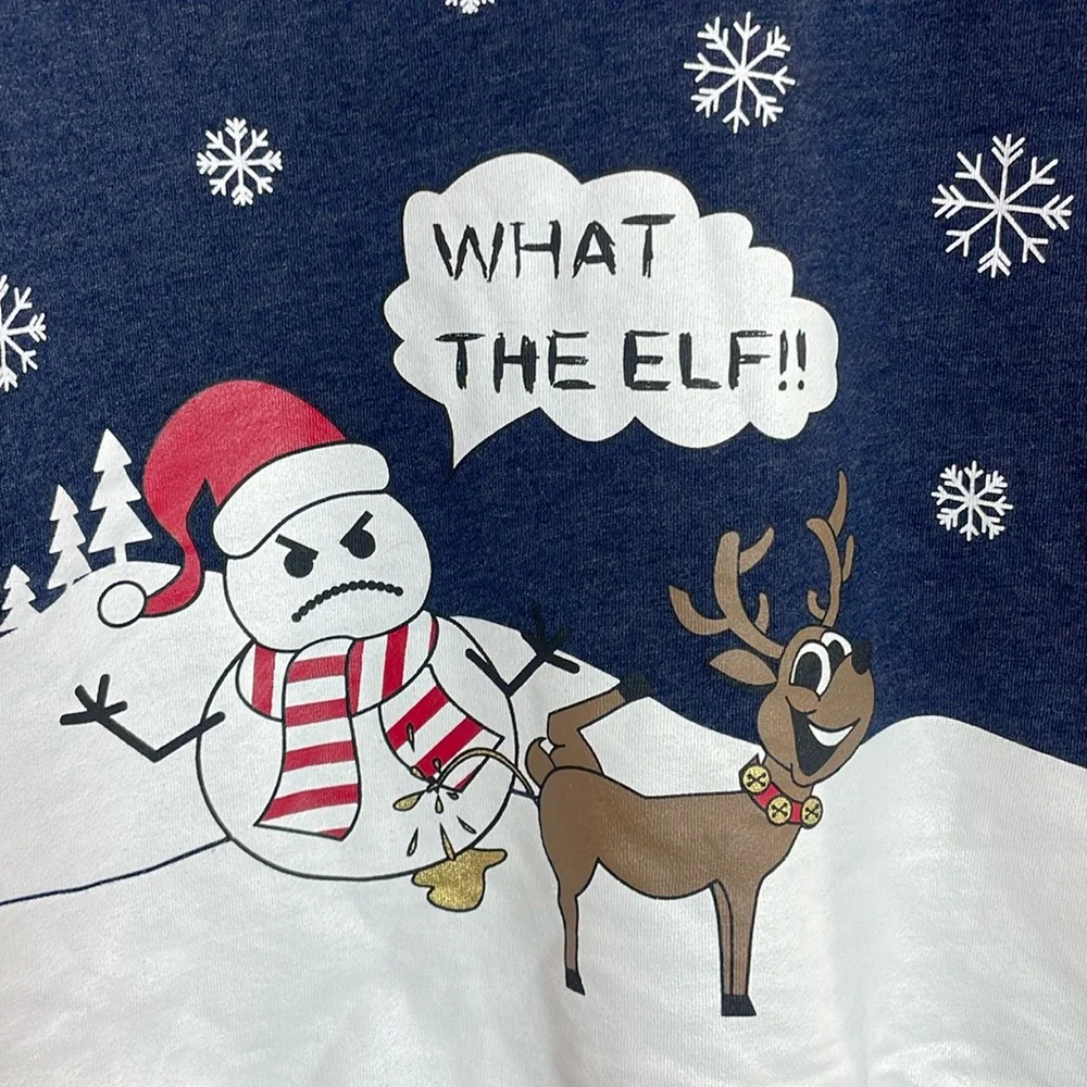 American Rag Ugly Christmas Sweater What the Elf - size large- blue- snowman‎
