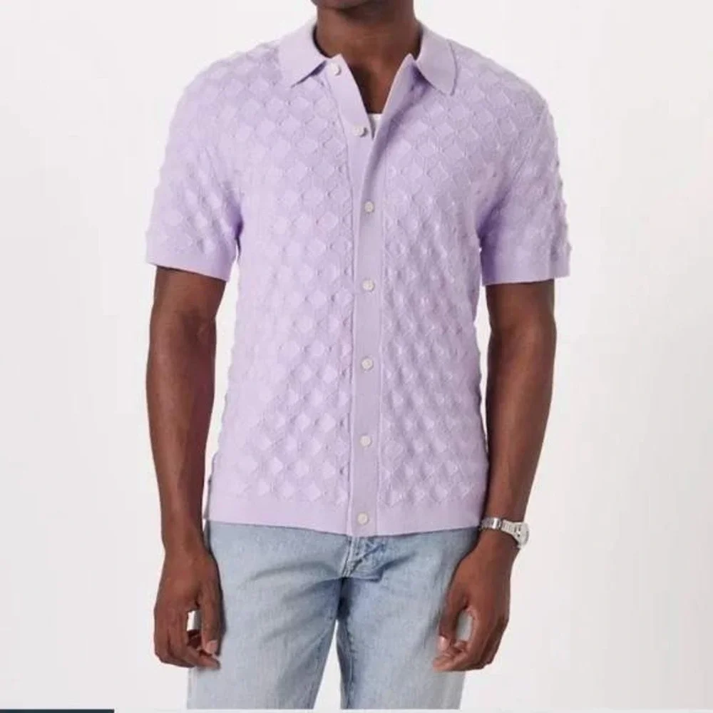 Abercrombie Fitch Stitch Button Through Sweater Polo Men‎ M Textured Knit Preppy