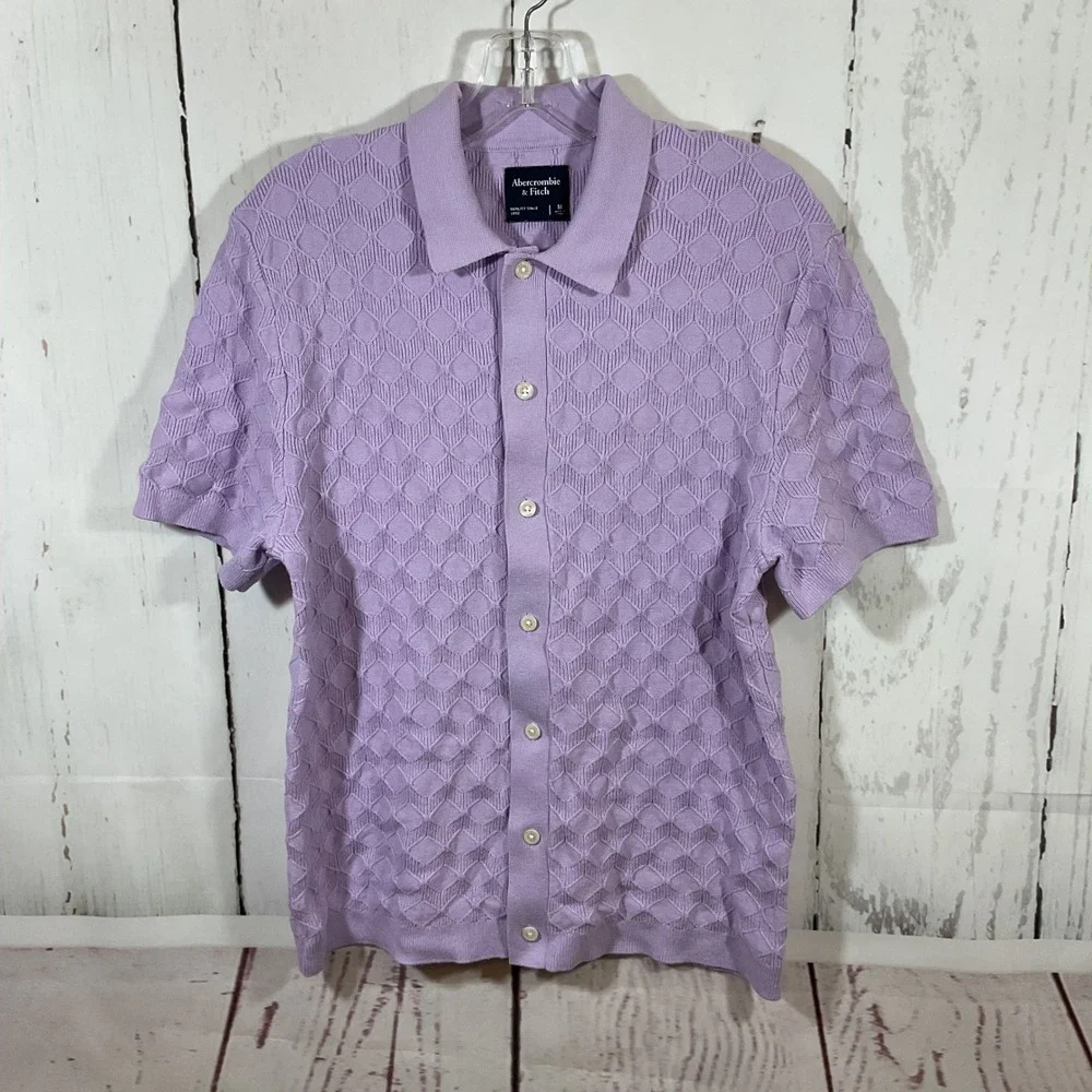 Abercrombie Fitch Stitch Button Through Sweater Polo Men‎ M Textured Knit Preppy