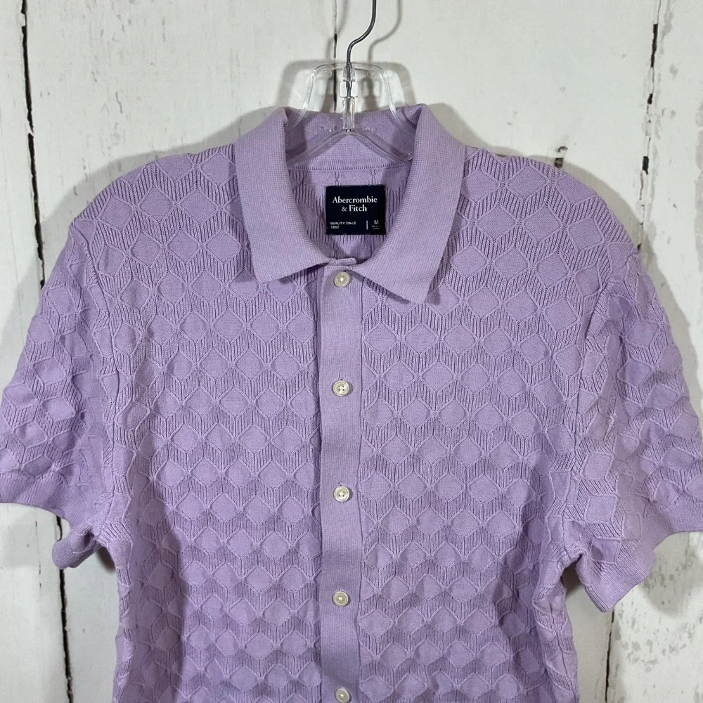 Abercrombie Fitch Stitch Button Through Sweater Polo Men‎ M Textured Knit Preppy