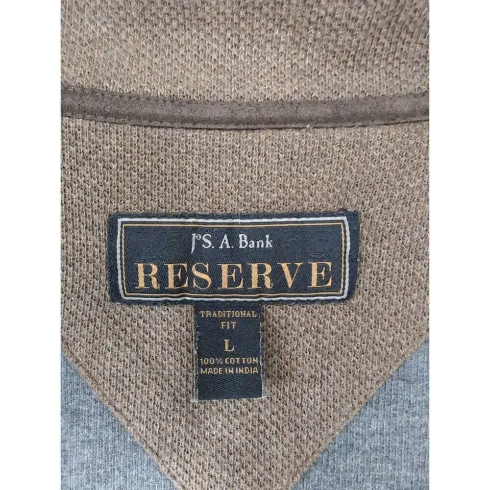 Jos A Bank Reserve Cardigan Sweater Mens L Gray Full Zip Elbow‎ Patch Dad