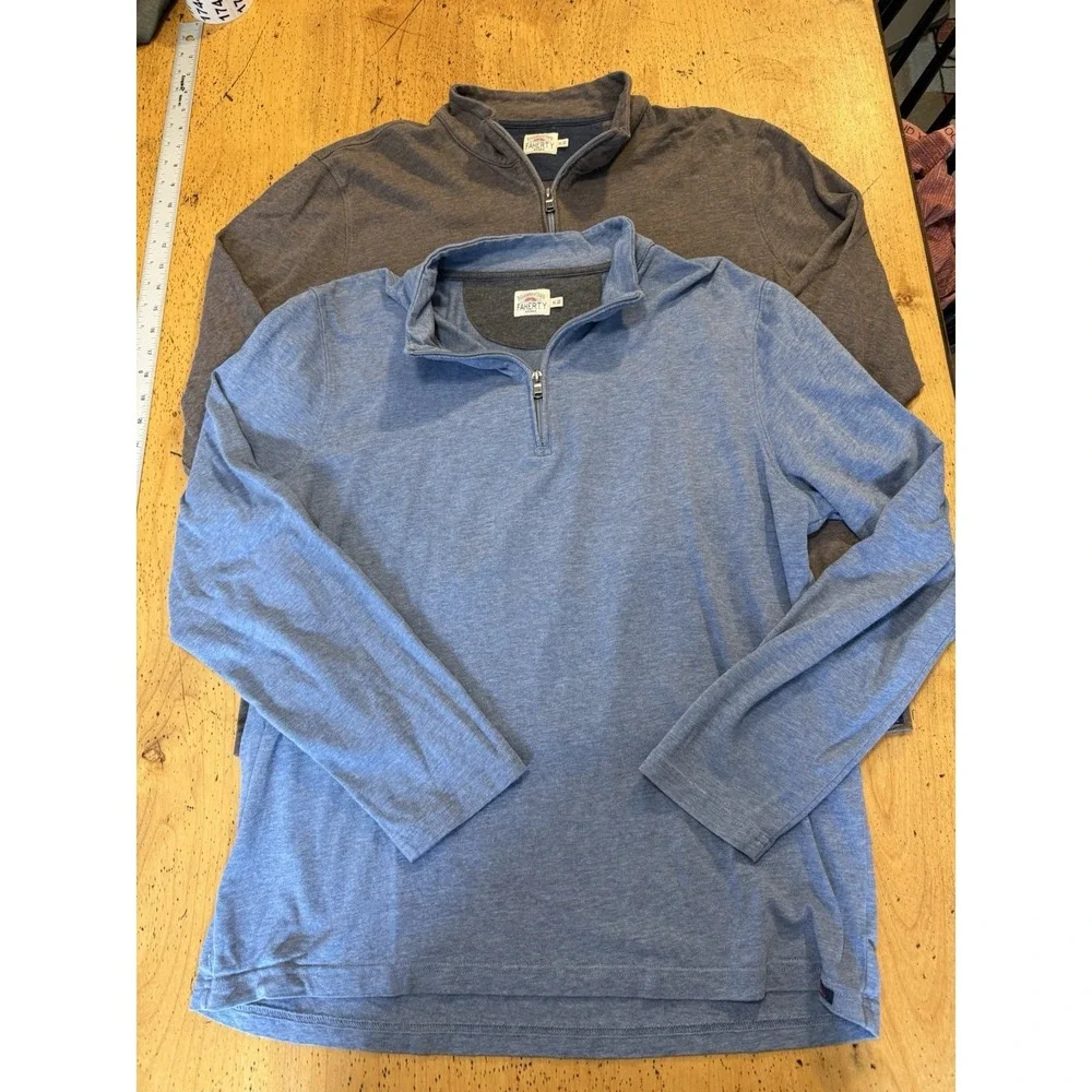 Lot Of 2 Faherty 1/4 Zip Jacket Men's XL Brown/blue Stretch Pullover Cotton‎