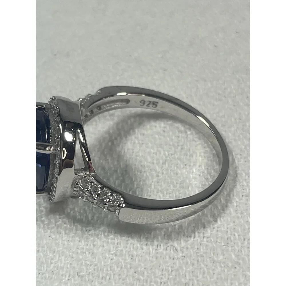 Tanzanite & White Topaz Halo Ring Size 9 925 Sterling Silver 3.84 Ct