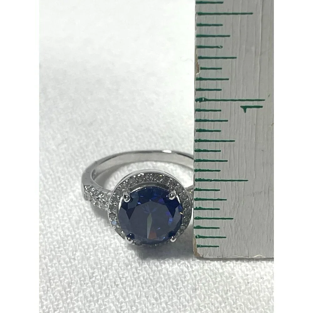 Tanzanite & White Topaz Halo Ring Size 9 925 Sterling Silver 3.84 Ct
